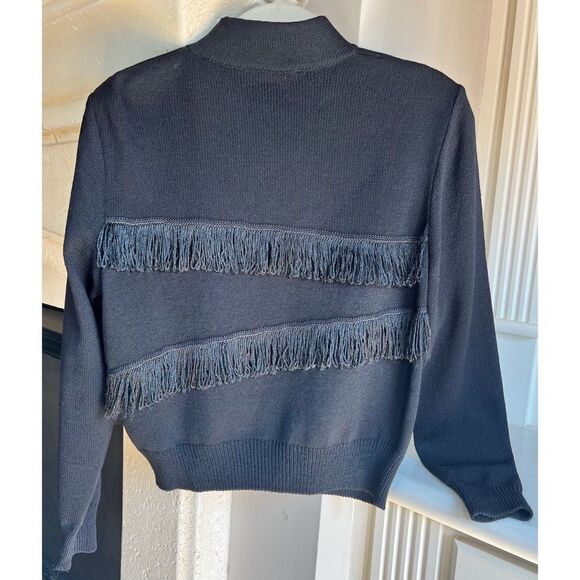 St. John Sport by Marie Gray Black Mock Neck Long Sleeve Fringe Sweater Sz Small - Picture 2 of 8